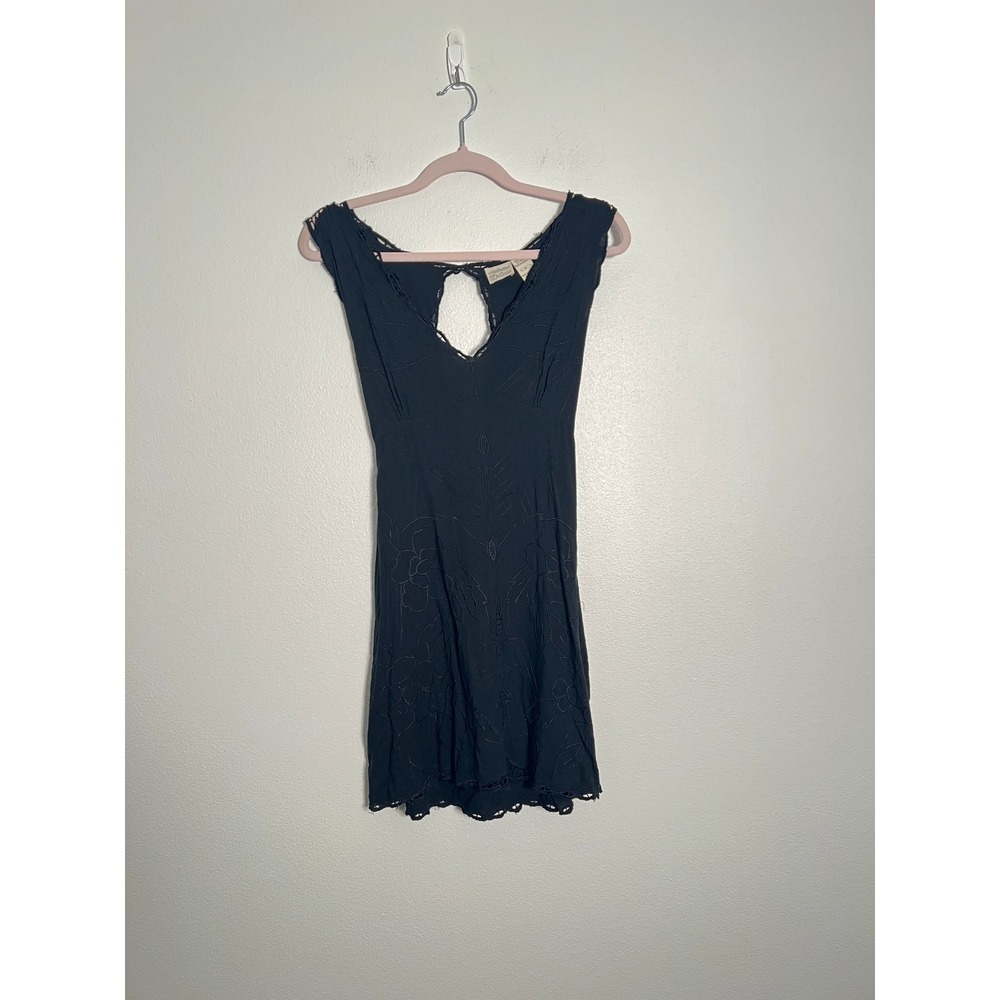 Vintage Y2K Delicia Black Crochet Embroidered Mini Dress M Fairy-Goth Grunge